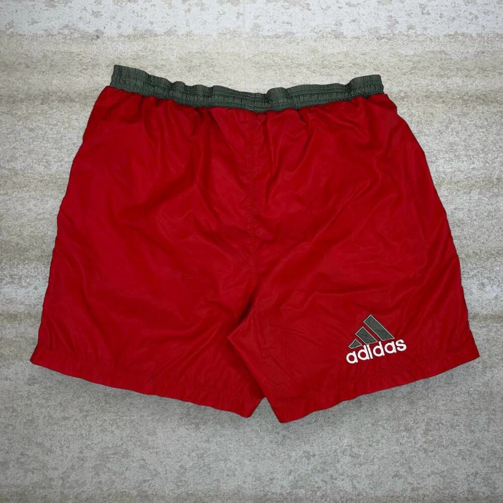 Vintage 90s Adidas Swim Shorts Mens L Crimson Red Grey Stripes Mesh Lined
